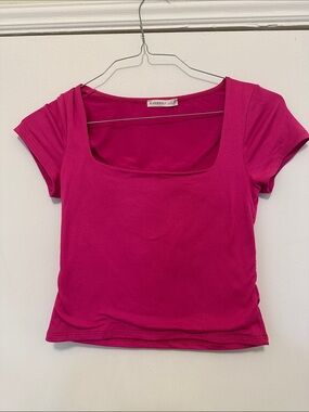 Sincerly Jules Hot Pink Square-Neck Crop Top